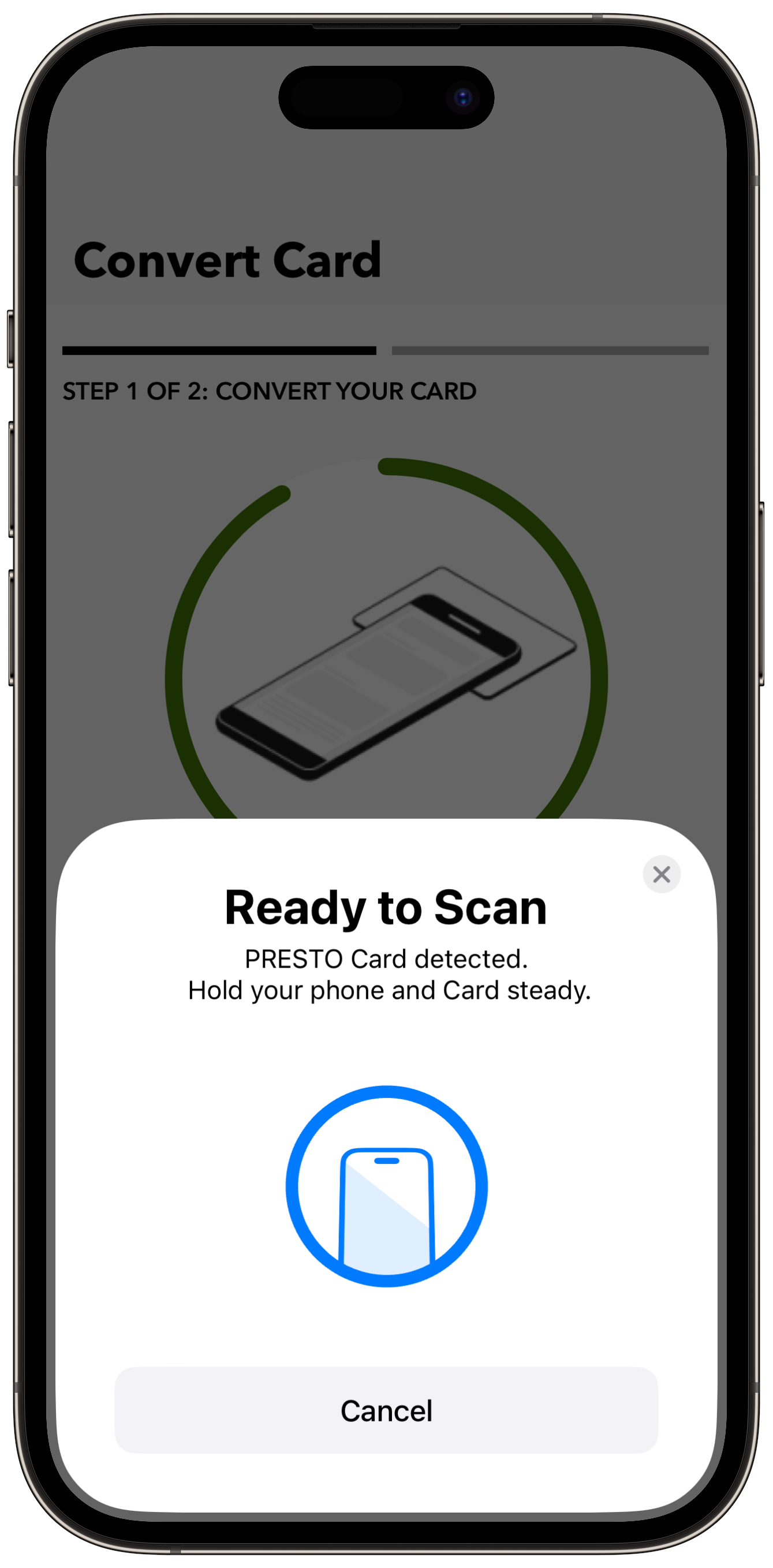 How to convert a physical PRESTO card using the PRESTO app Step 4 Screenshot